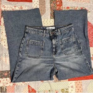 Zara Wide Leg Cropped Pocket Detail Jeans - size 8